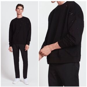 Sandro Paris Black Distressed Pullover Sweatshirt Crewneck Street Festival Large